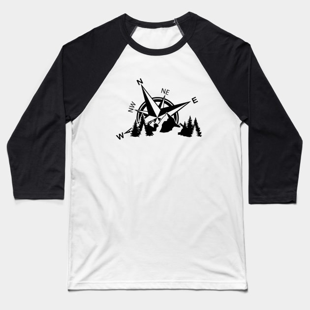 Compass and Mountains Baseball T-Shirt by CB Creative Images